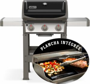 Barbacoa de gas WEBER Spirit II E-310 negra con parrilla y plancha, 3 quemadores sobre carro, 60×44 cm