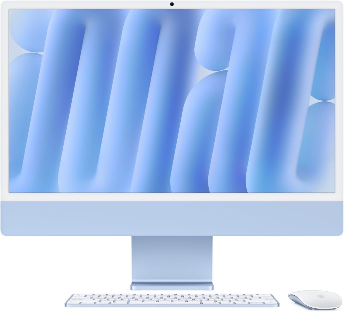 Apple iMac de 24″ con pantalla Retina 4.5K, chip M4, CPU de 8 núcleos / GPU de 8 núcleos, 16 GB de RAM, almacenamiento SSD de 256 GB, color azul.
