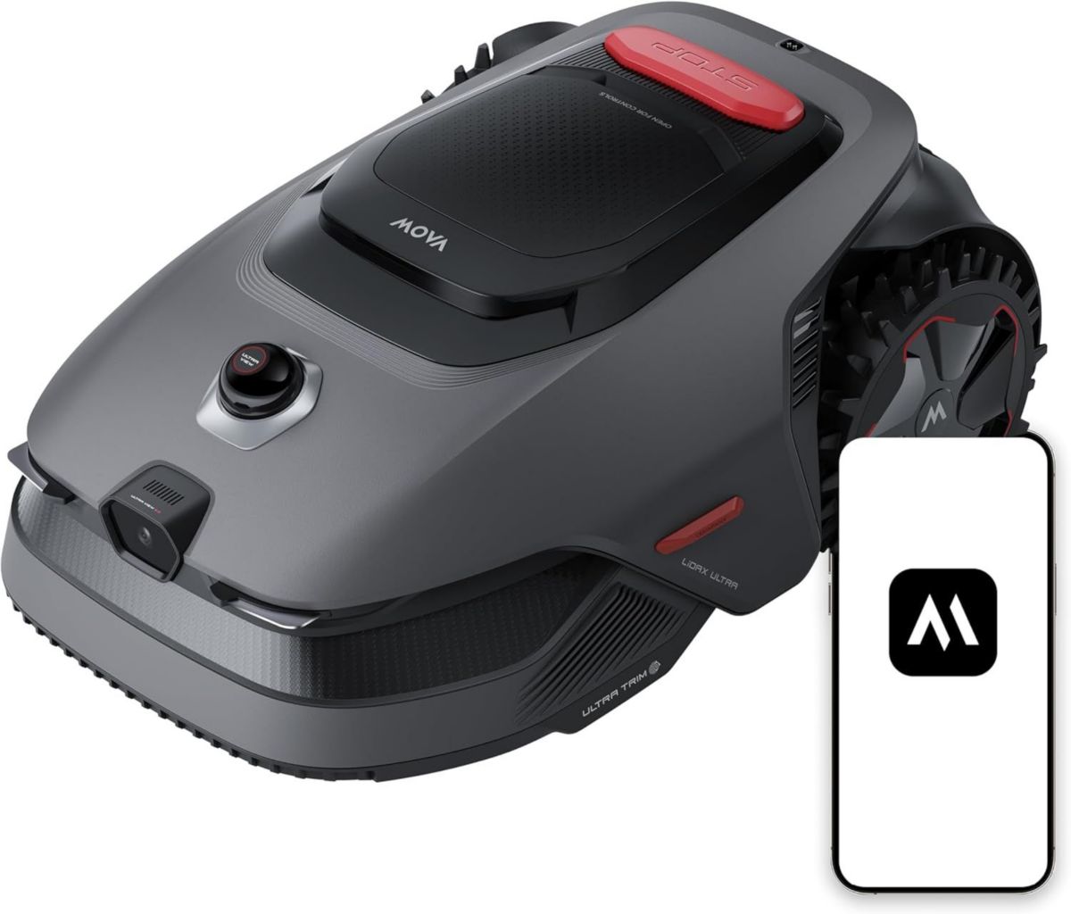 Cortacésped robótico MOVA Lidax 800, con cable perimetral inalámbrico, apto para áreas de hasta 800 m², altura de corte ajustable hasta 10 cm.