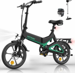 Bicicleta eléctrica plegable HITWAY de 16 pulgadas, color negro.