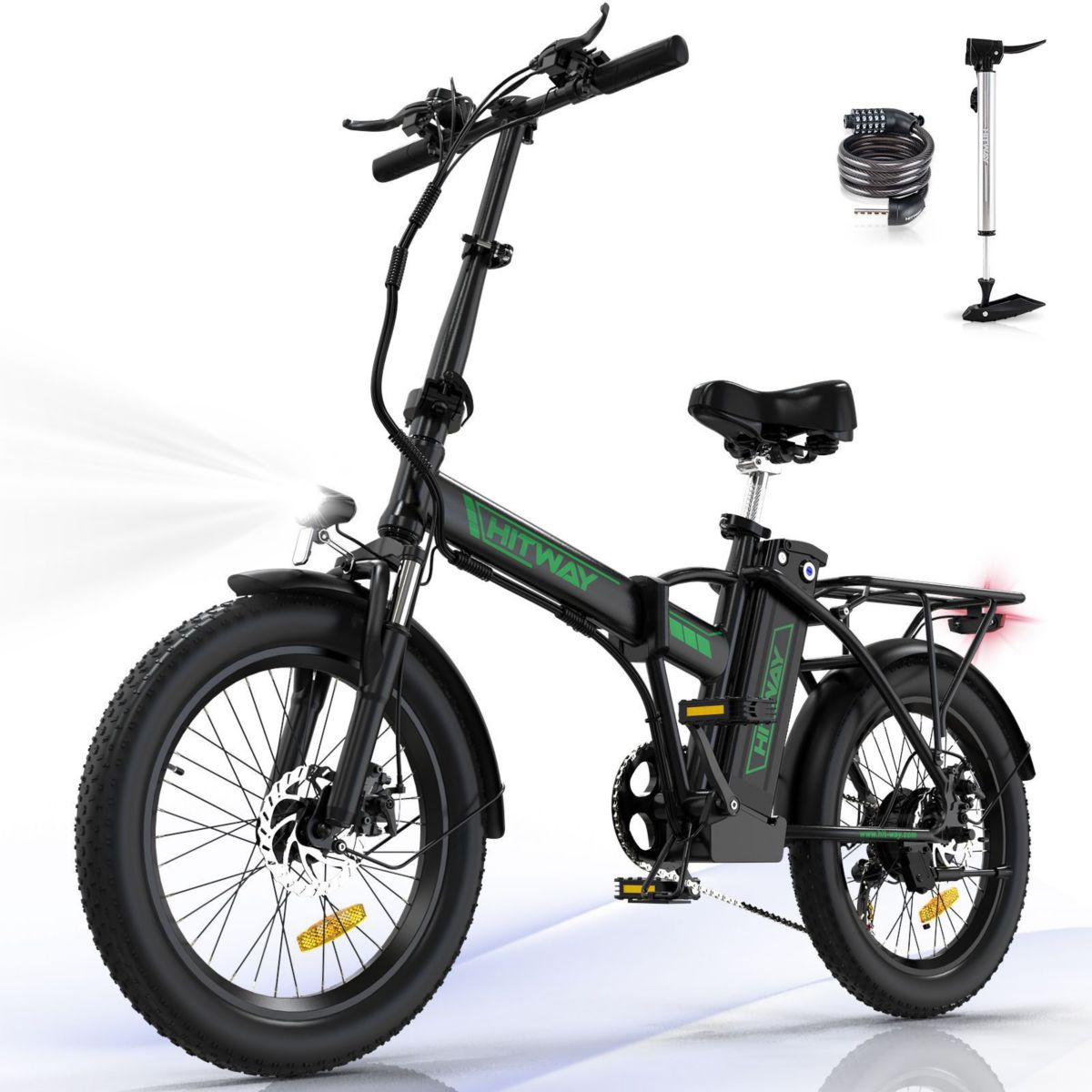 Bicicleta eléctrica plegable HITWAY 36V12Ah 20*3.0″ ebike Negro-Verde