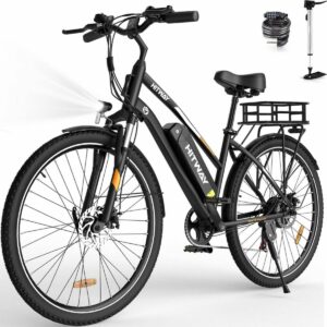 Bicicleta eléctrica HITWAY, bicicleta de montaña de 28″, color negro.
