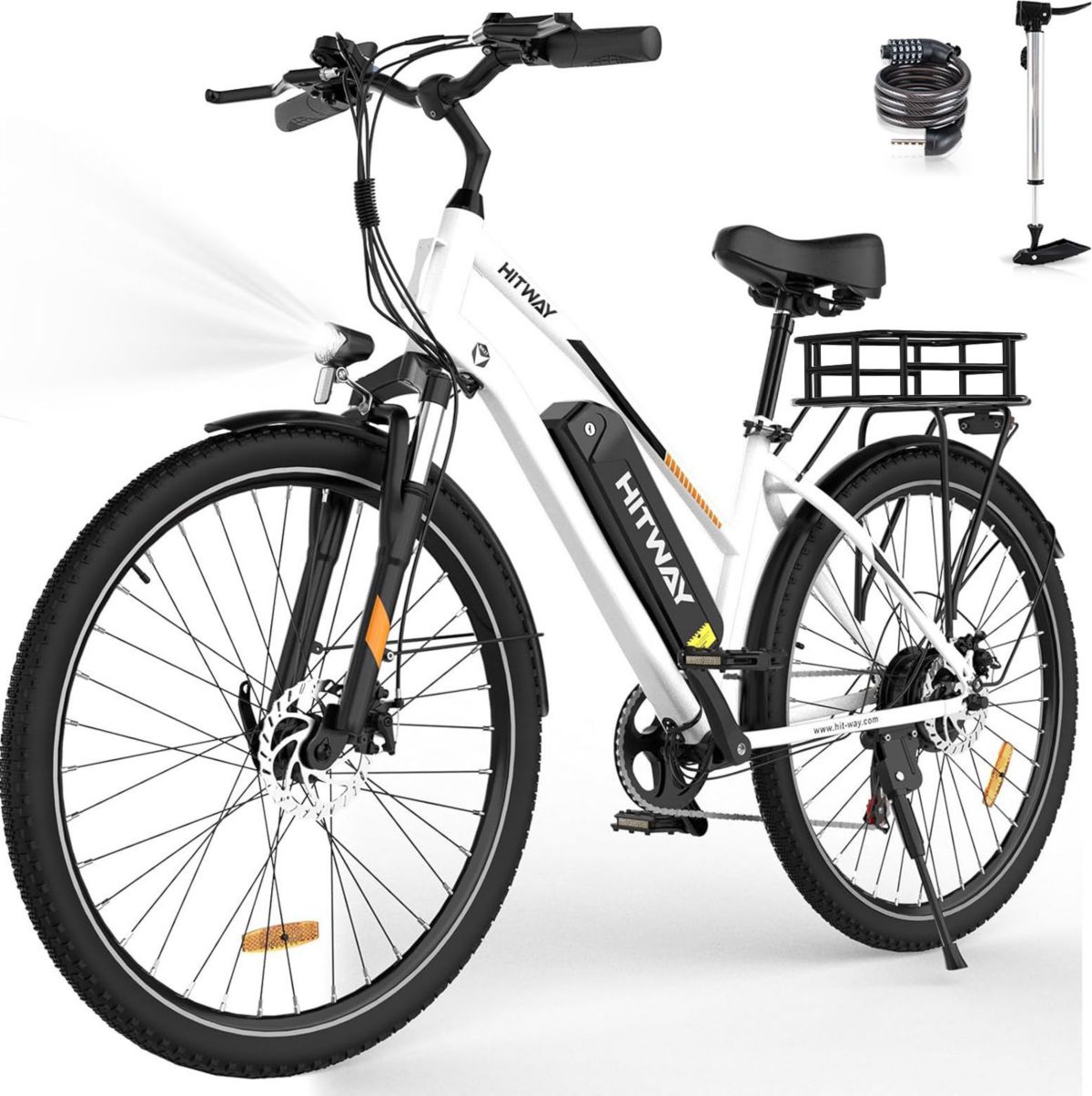 Bicicleta eléctrica HITWAY, bicicleta de montaña de 28″, blanca