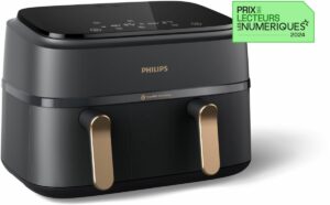 Freidora de aire PHILIPS NA352/00, doble cesta, negro/dorado, serie 3000, 9 L (3+6 L)