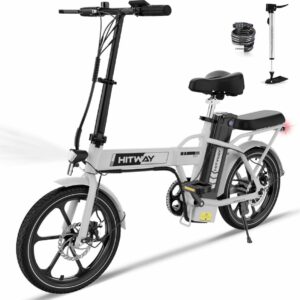 Bicicleta eléctrica HITWAY de 16″ (modelo BK5S, color blanco)