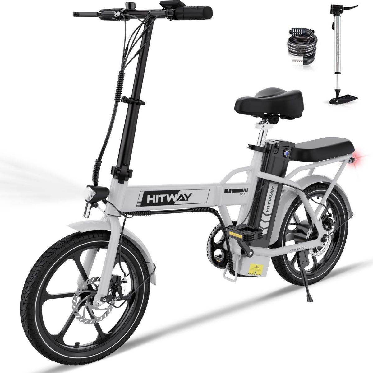 Bicicleta eléctrica HITWAY de 16″ (modelo BK5S, color blanco)