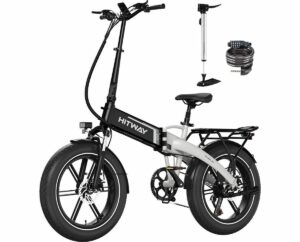 Bicicleta eléctrica plegable HITWAY con neumáticos de 20×4.0 y batería de 48V13Ah.