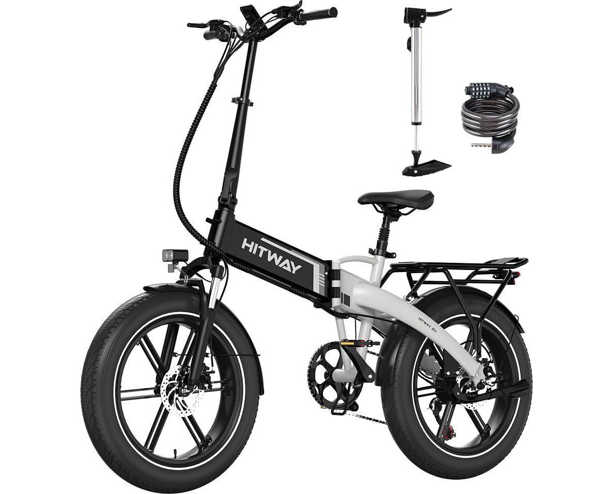 Bicicleta eléctrica plegable HITWAY con neumáticos de 20×4.0 y batería de 48V13Ah.